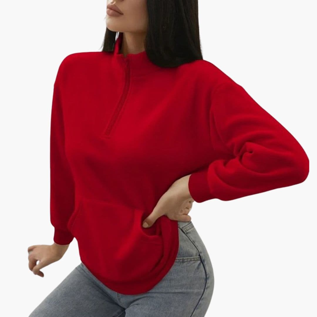 Pull Col Montant Zippé avec Poches pour Femmes