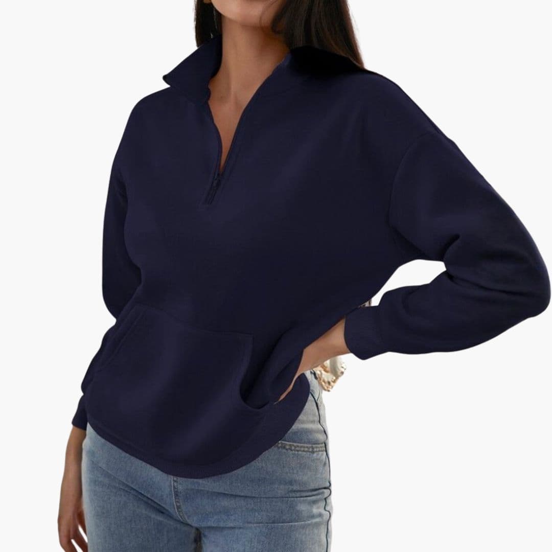 Pull Col Montant Zippé avec Poches pour Femmes
