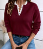 Pull en maille à col en V avec dentelle pour Femmes