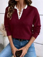 Pull en maille à col en V avec dentelle pour Femmes