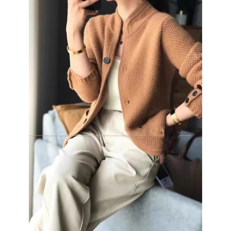 Wool Cardigan with High Collar for Women