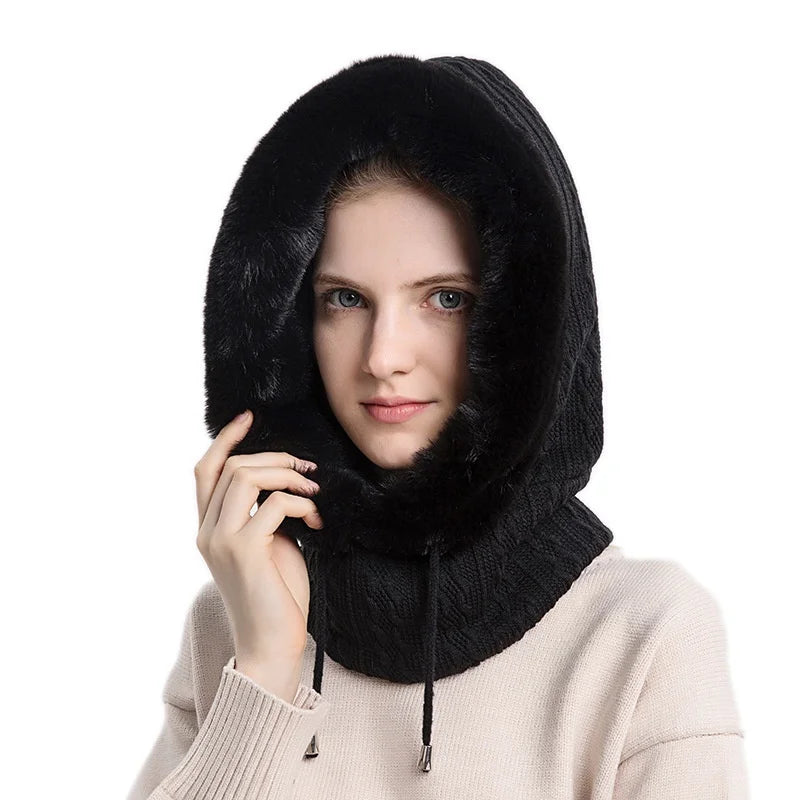 Fitted Hooded Coat with Faux Fur for Women