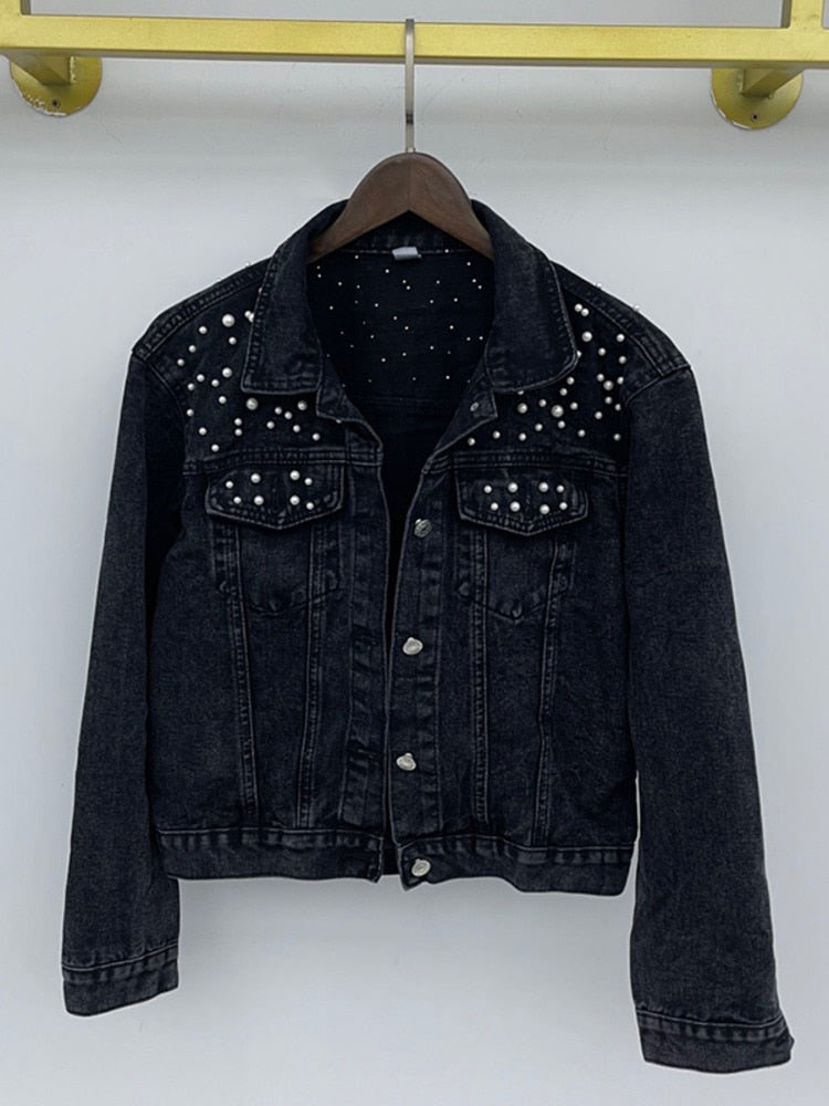 Veste en Jean Perles Stylées pour Femmes