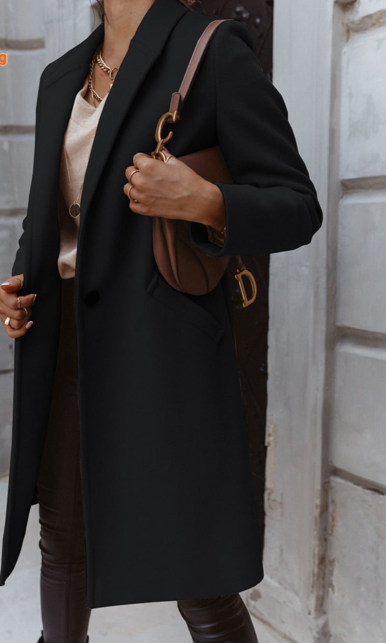 Manteau Long Casual avec Col Revers pour Femmes