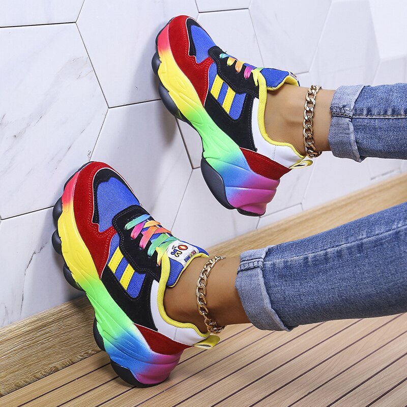 Baskets Colorées à Lacets Arc-en-ciel pour Femmes