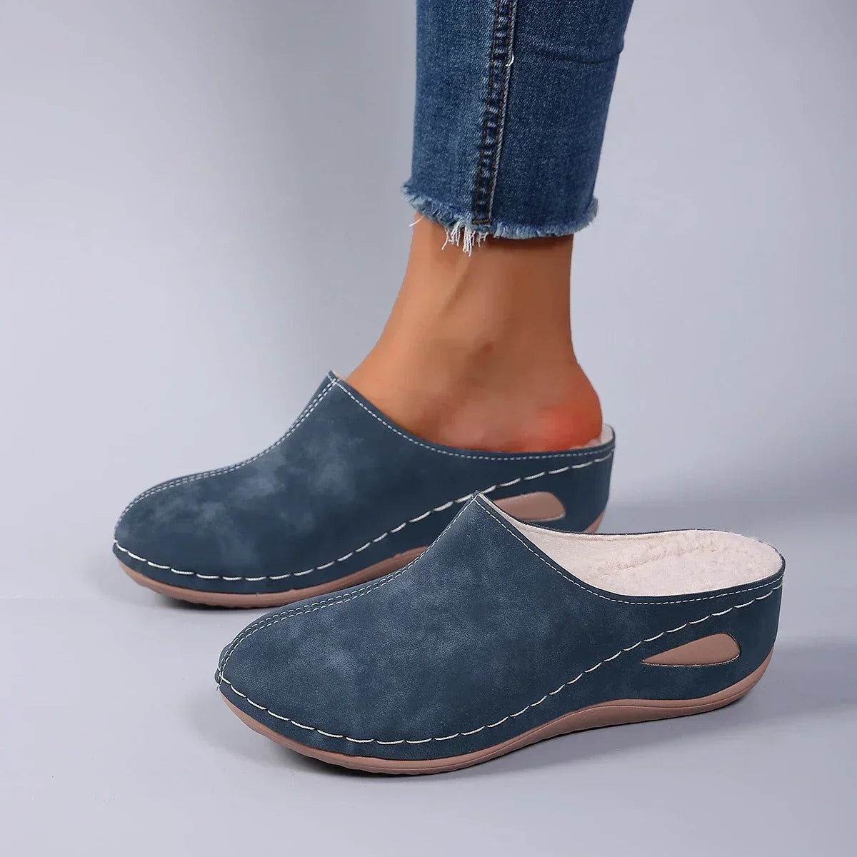 Mules Orthopédiques Cocooning Confort Respirant Bleu