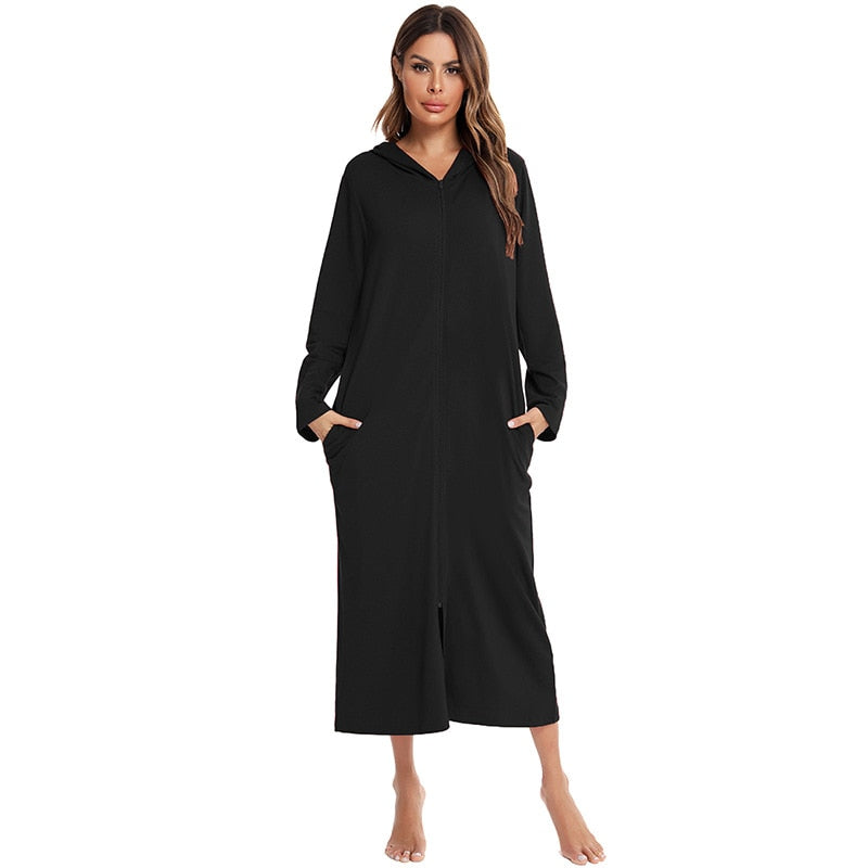 Robe de nuit zippée à capuche pour femmes
