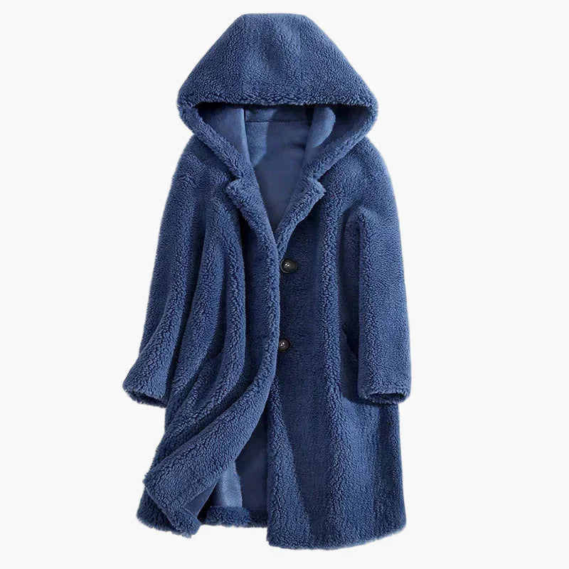 Manteau en laine mi-long à capuche pour femme