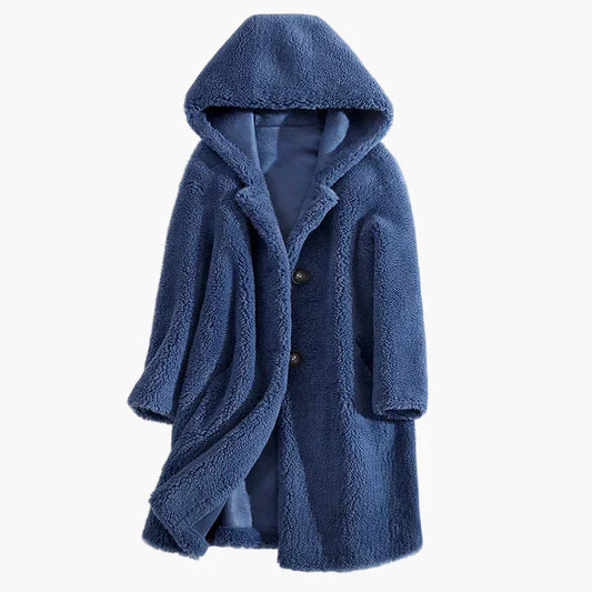 Manteau en laine mi-long à capuche pour femme