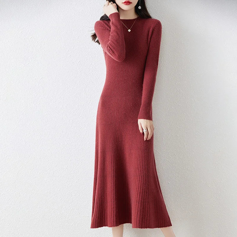 Robe en Laine à Longues Manches pour Femmes