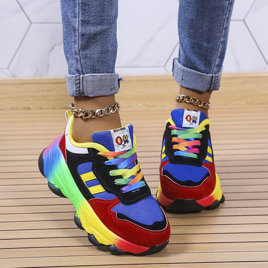 Baskets Colorées à Lacets Arc-en-ciel pour Femmes