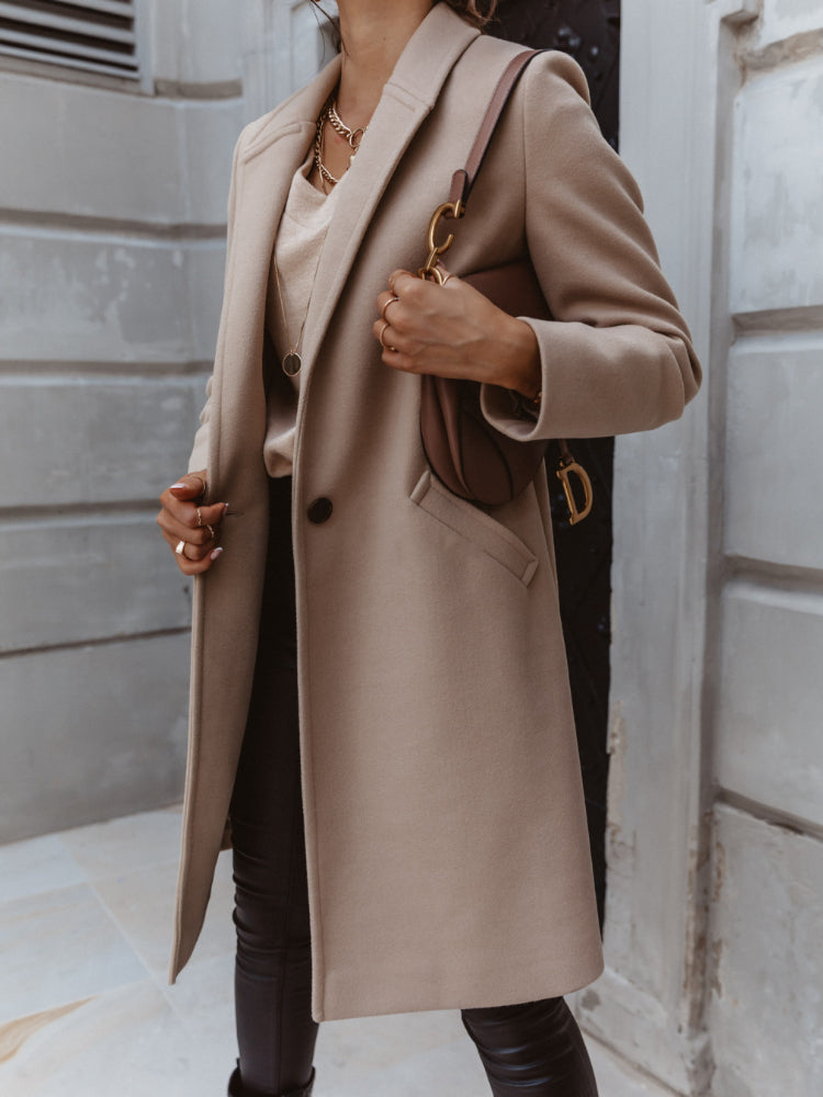 Manteau Long Casual avec Col Revers pour Femmes