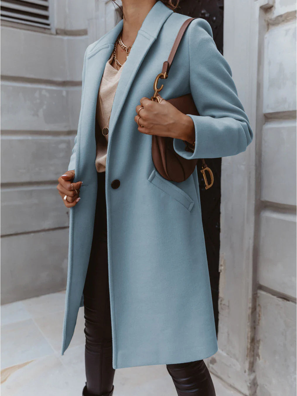 Manteau Long Casual avec Col Revers pour Femmes