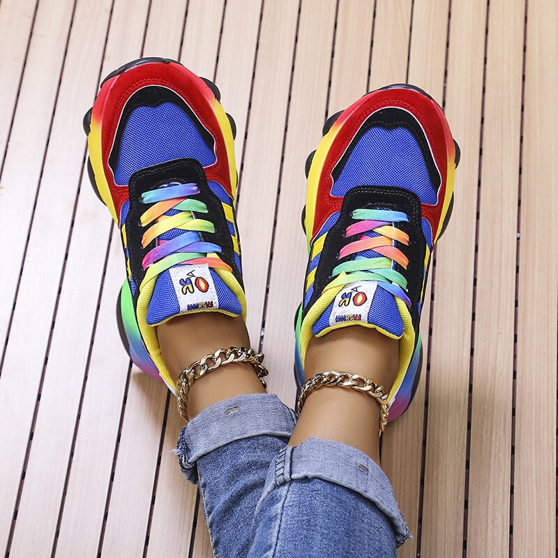 Baskets Colorées à Lacets Arc-en-ciel pour Femmes