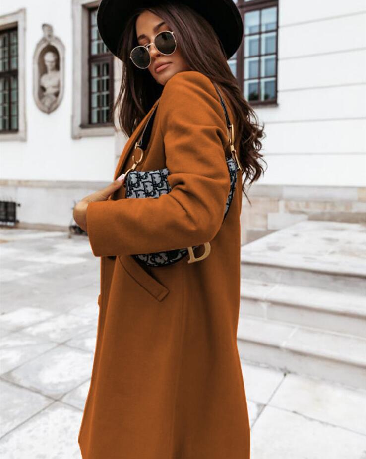 Manteau Long Casual avec Col Revers pour Femmes