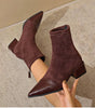 Bottine Pointue à Talon en Daim pour Femme