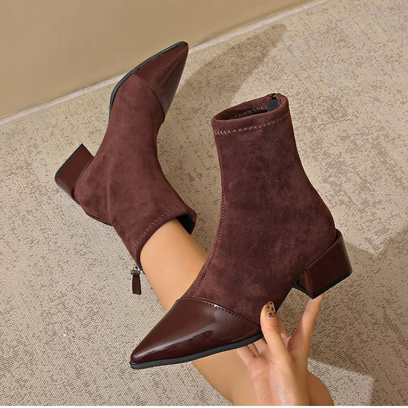 Bottine Pointue à Talon en Daim pour Femme