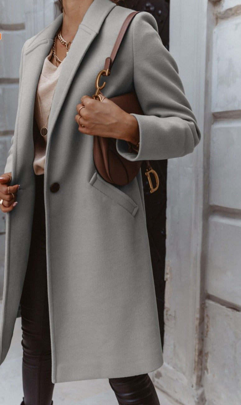 Manteau Long Casual avec Col Revers pour Femmes