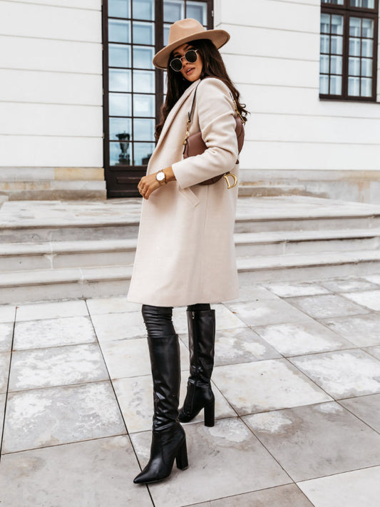 Manteau Long Casual avec Col Revers pour Femmes