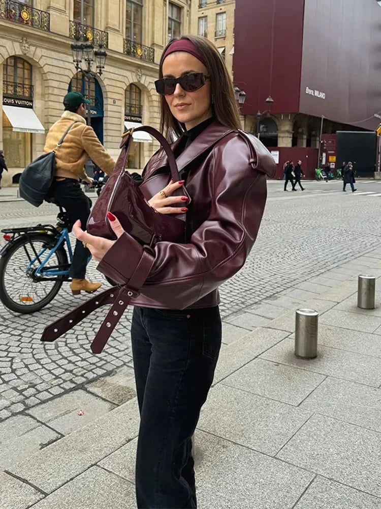 Veste courte en cuir synthétique pour Femme