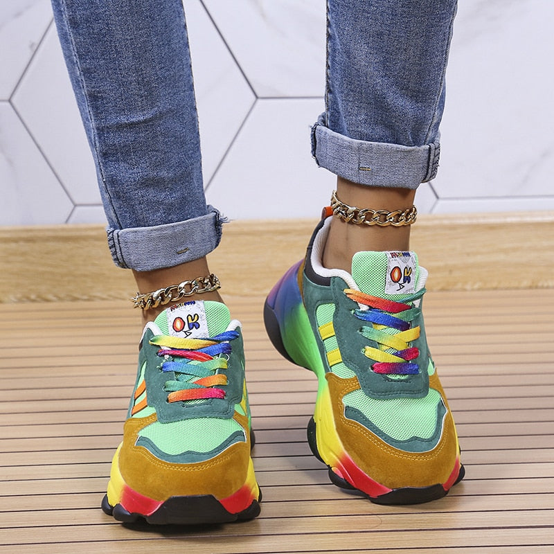 Baskets Colorées à Lacets Arc-en-ciel pour Femmes