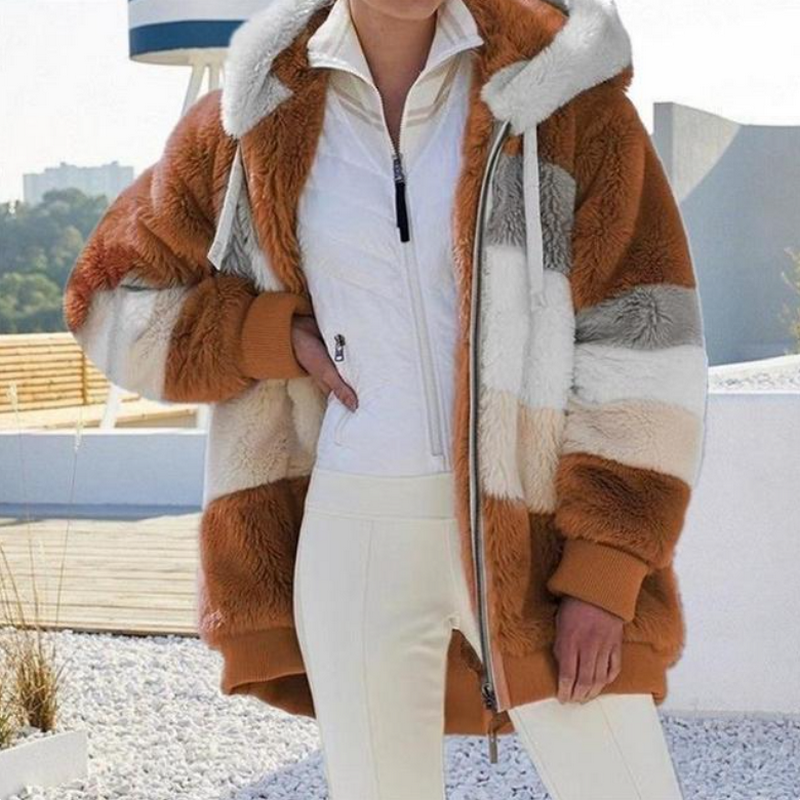 Veste en Fourrure Synthétique à Capuche pour Femmes