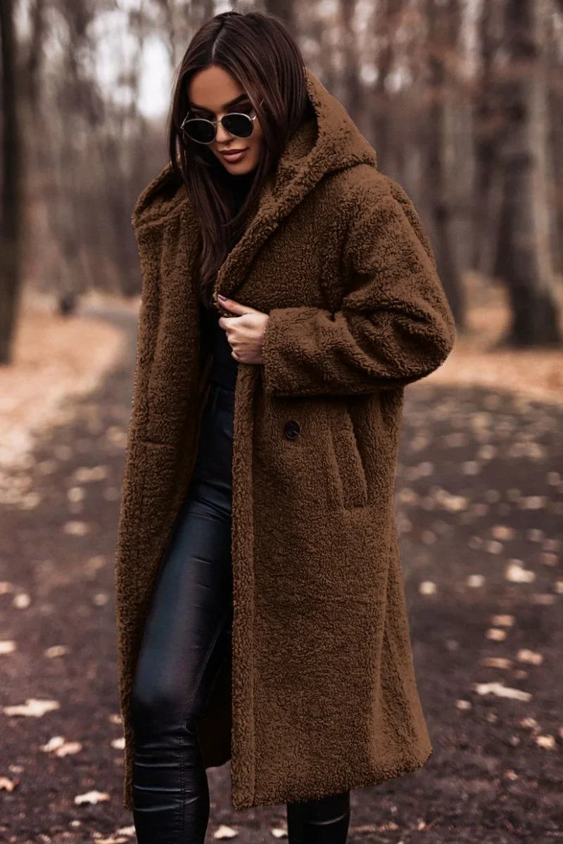 Manteau d'Hiver Long à Capuche pour Femmes
