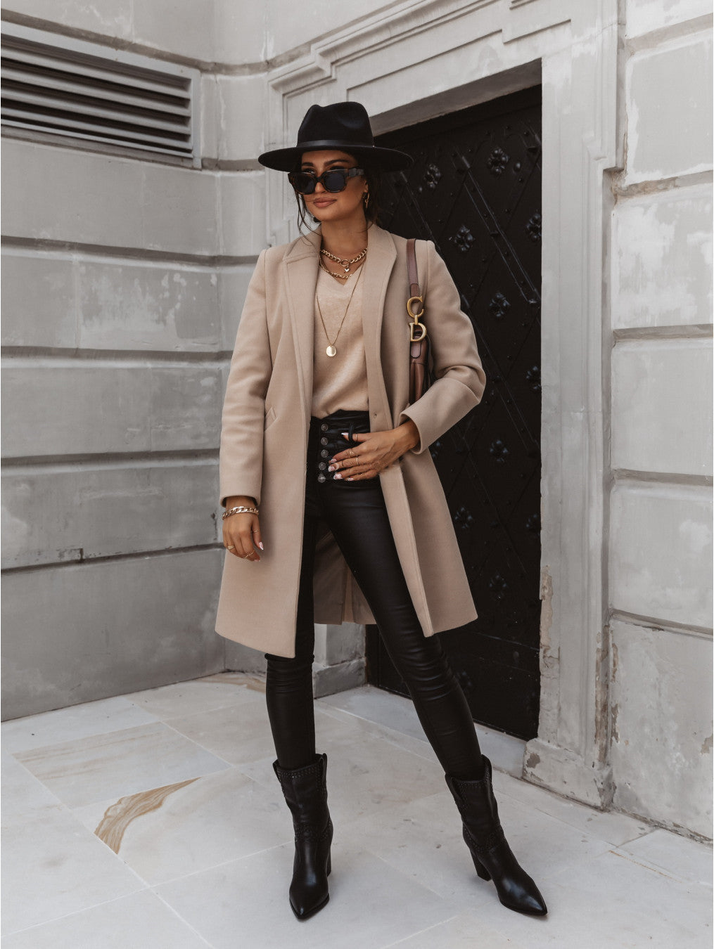 Manteau Long Casual avec Col Revers pour Femmes