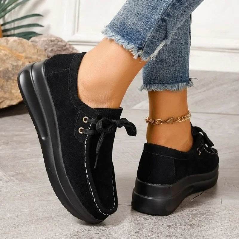 Mocassin Confort à Lacets et Semelle Plateforme en Suédine pour Femme