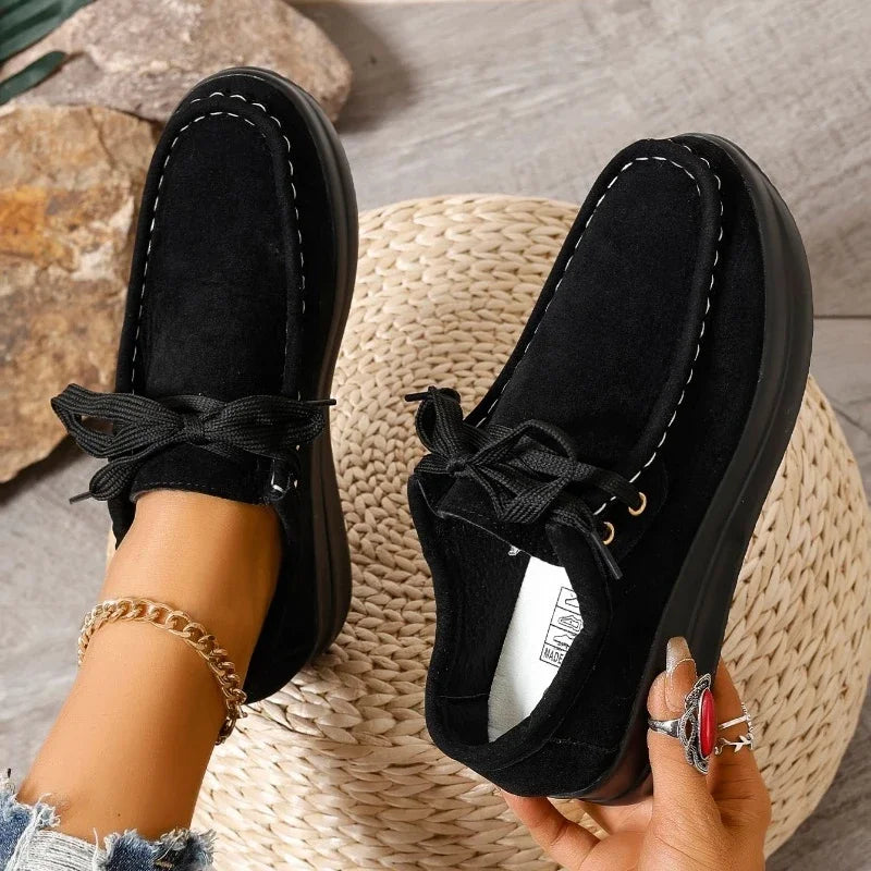 Mocassin Confort à Lacets et Semelle Plateforme en Suédine pour Femme