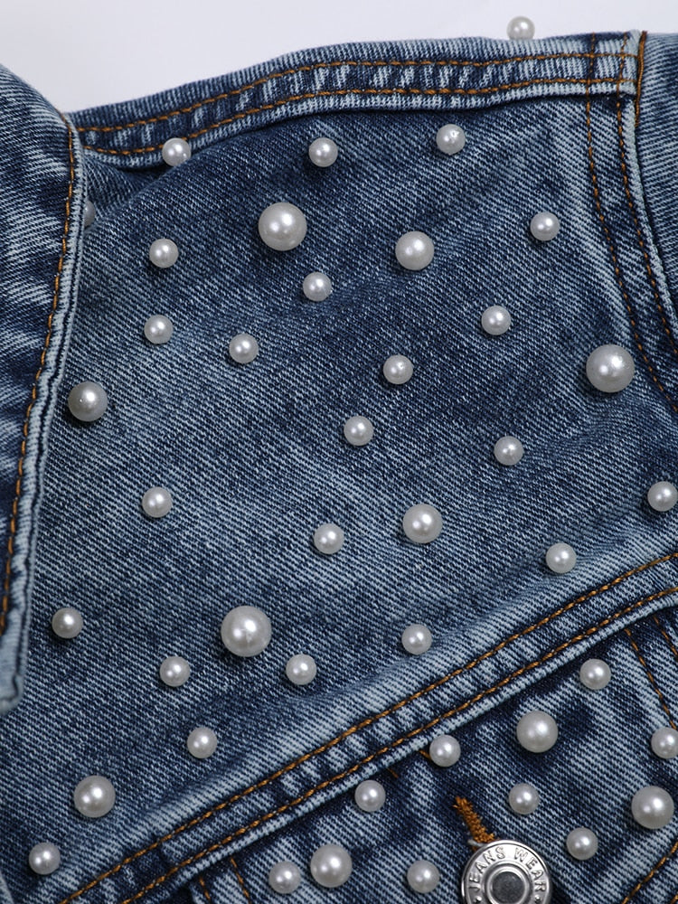Veste en Jean Perles Stylées pour Femmes