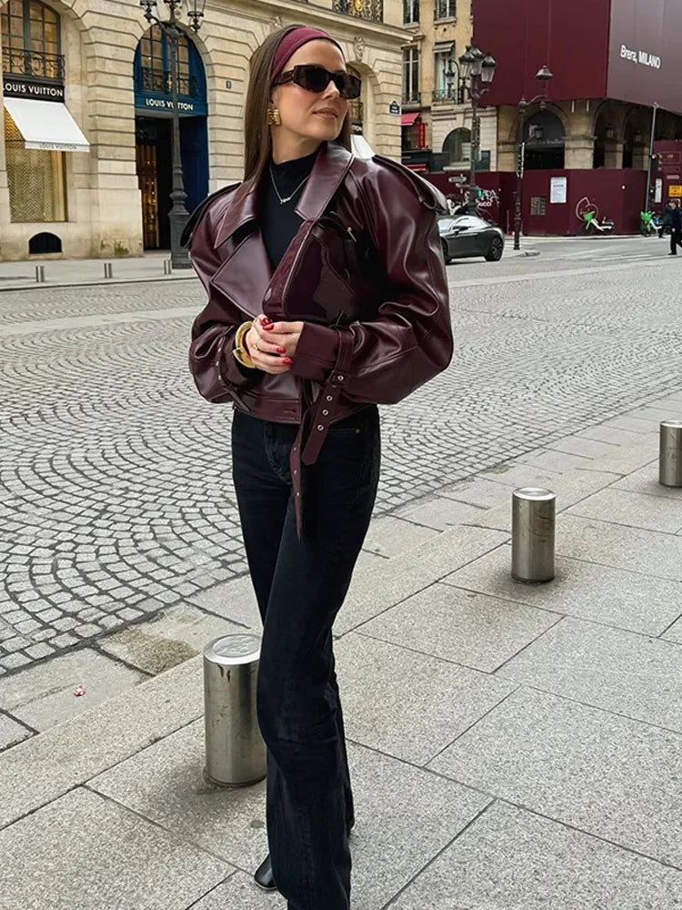 Veste courte en cuir synthétique pour Femme