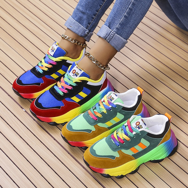 Baskets Colorées à Lacets Arc-en-ciel pour Femmes