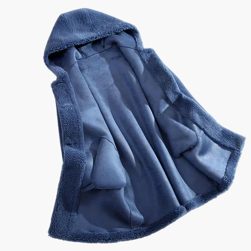 Manteau en laine mi-long à capuche pour femme