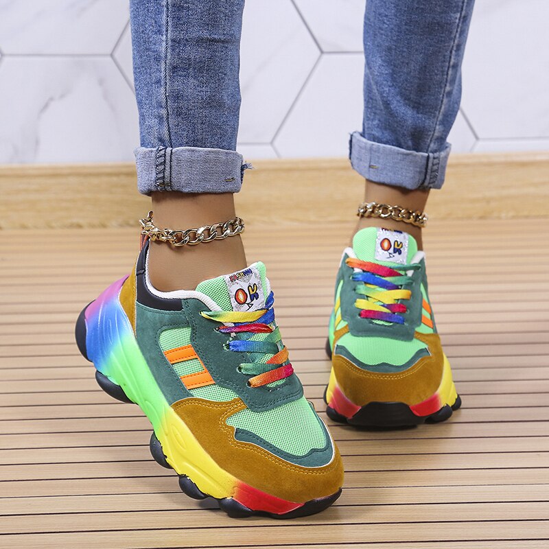 Baskets Colorées à Lacets Arc-en-ciel pour Femmes