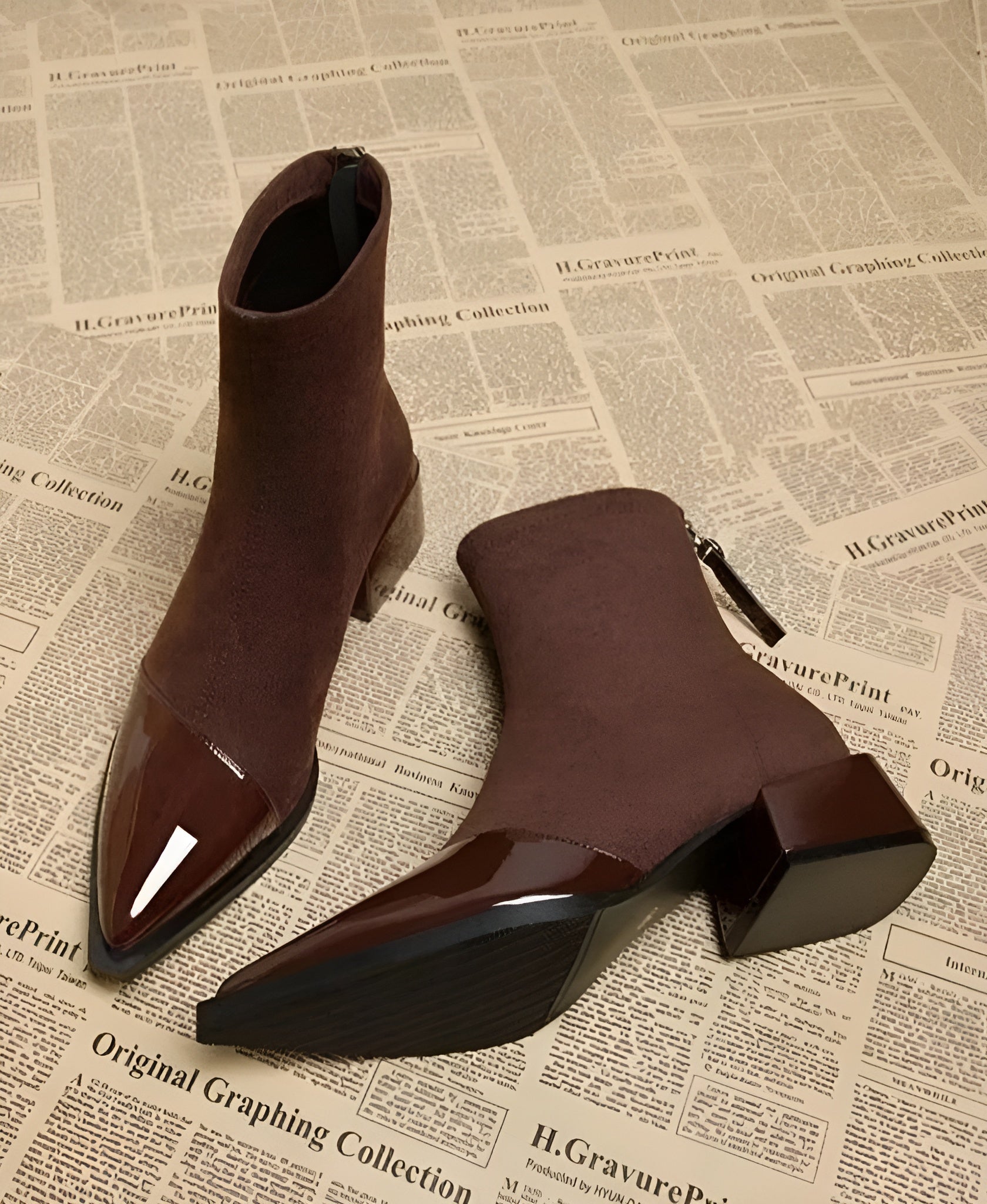 Bottine Pointue à Talon en Daim pour Femme