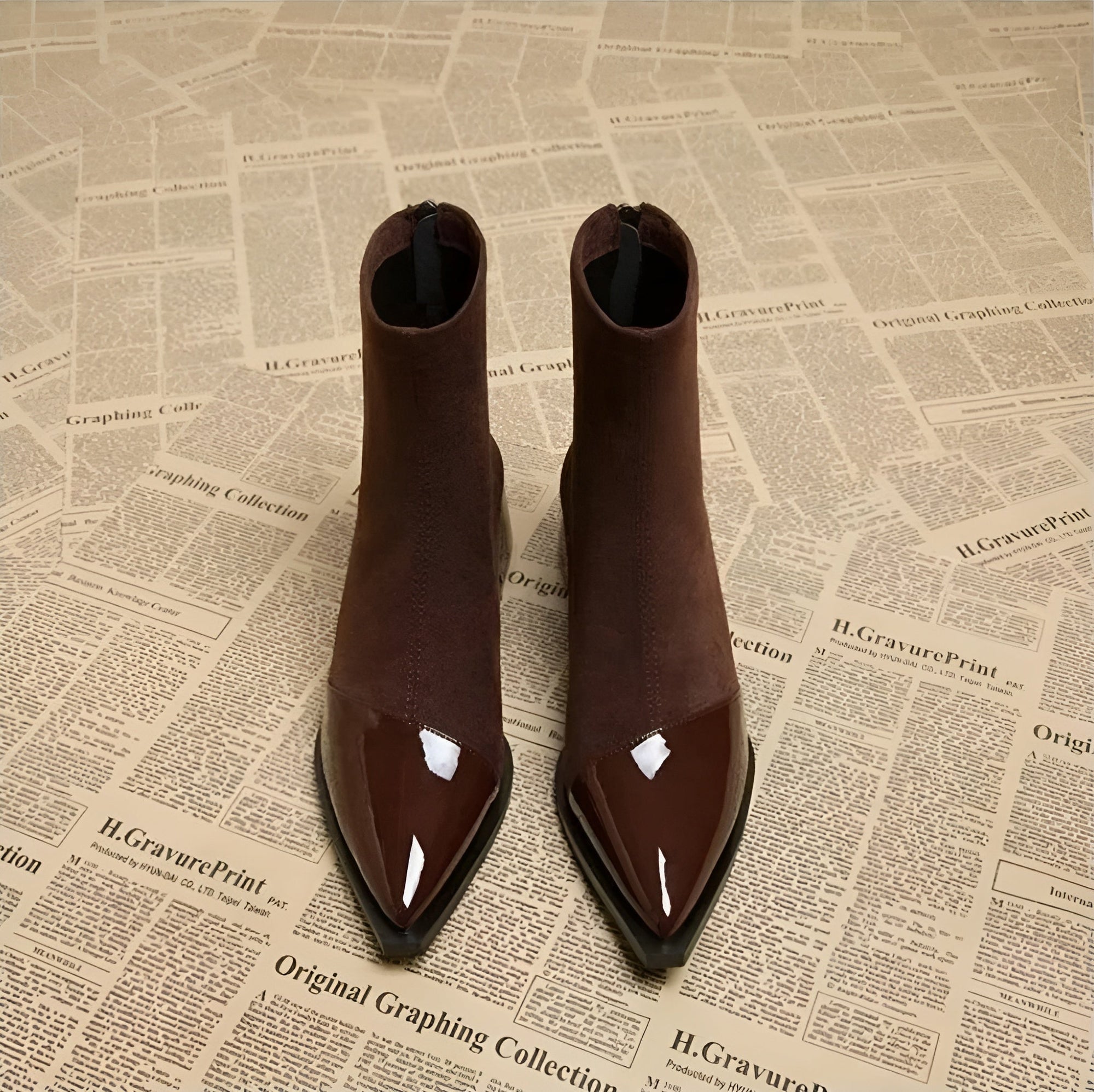 Bottine Pointue à Talon en Daim pour Femme