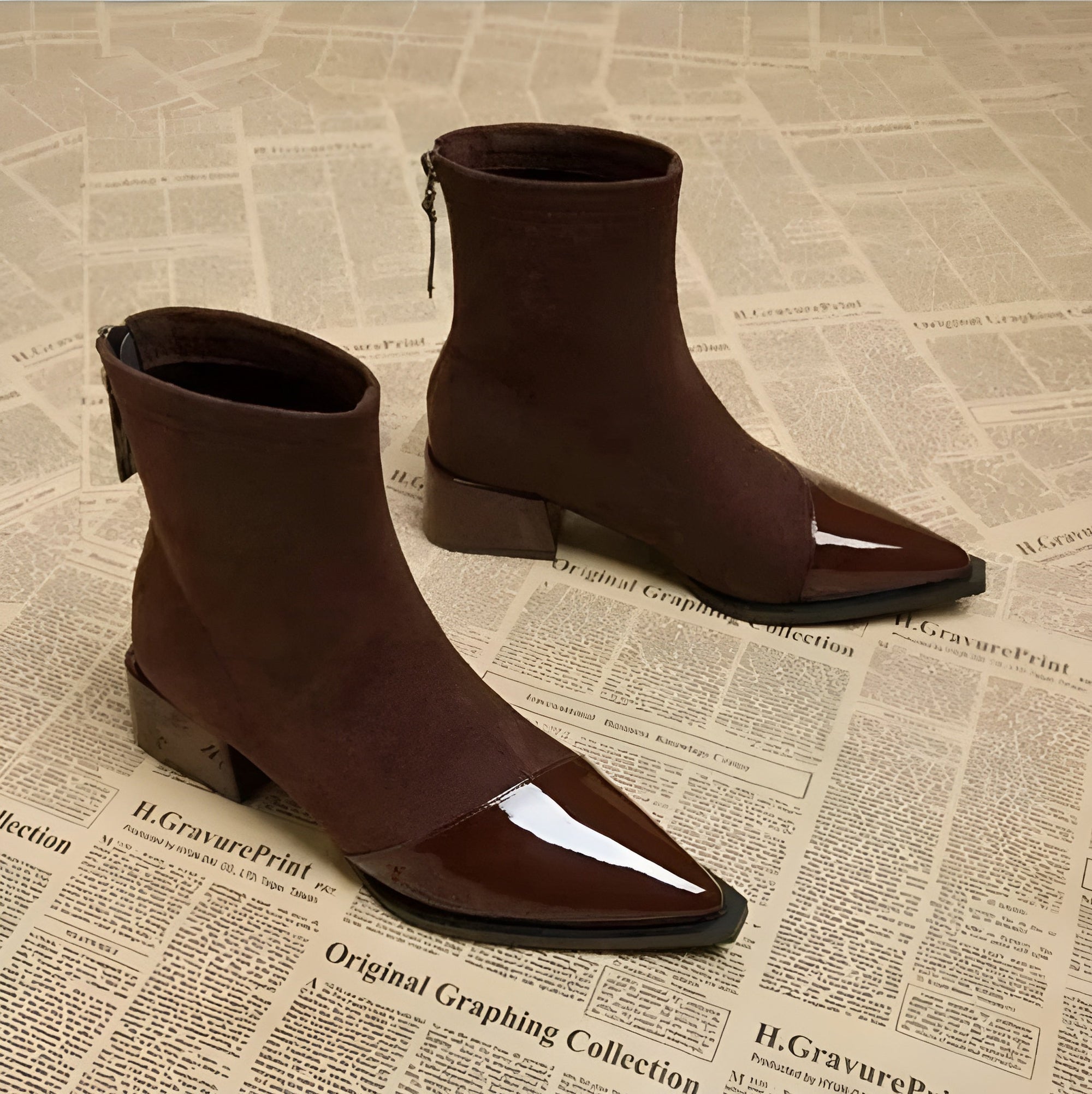 Bottine Pointue à Talon en Daim pour Femme