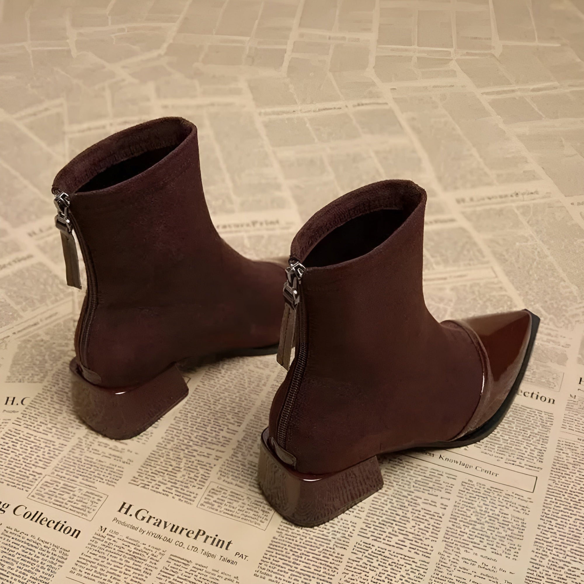 Bottine Pointue à Talon en Daim pour Femme