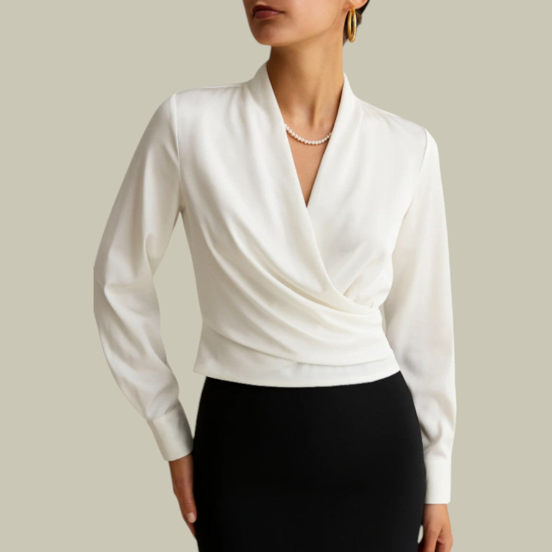 Blouse Satinée avec Devant Croisé à Manches Longues pour Femmes