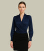 Blouse Satinée avec Devant Croisé à Manches Longues pour Femmes