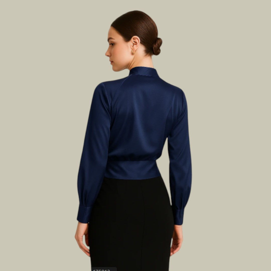 Blouse Satinée avec Devant Croisé à Manches Longues pour Femmes