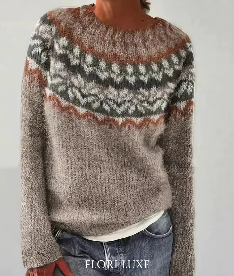 Pull Oversize Jacquard à Col Rond et Manches Longues pour Femme