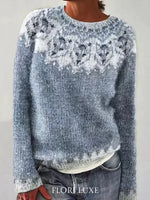 Pull Oversize Jacquard à Col Rond et Manches Longues pour Femme