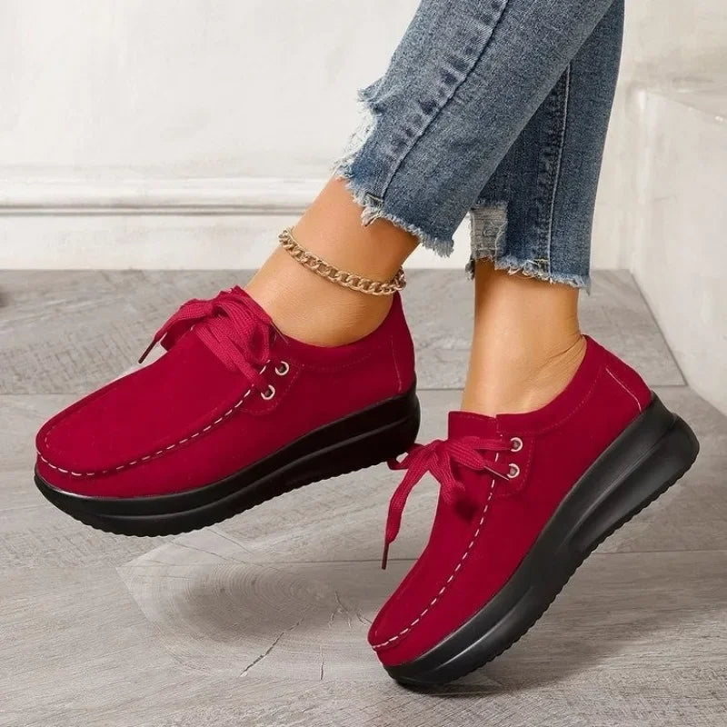Mocassin Confort à Lacets et Semelle Plateforme en Suédine pour Femme