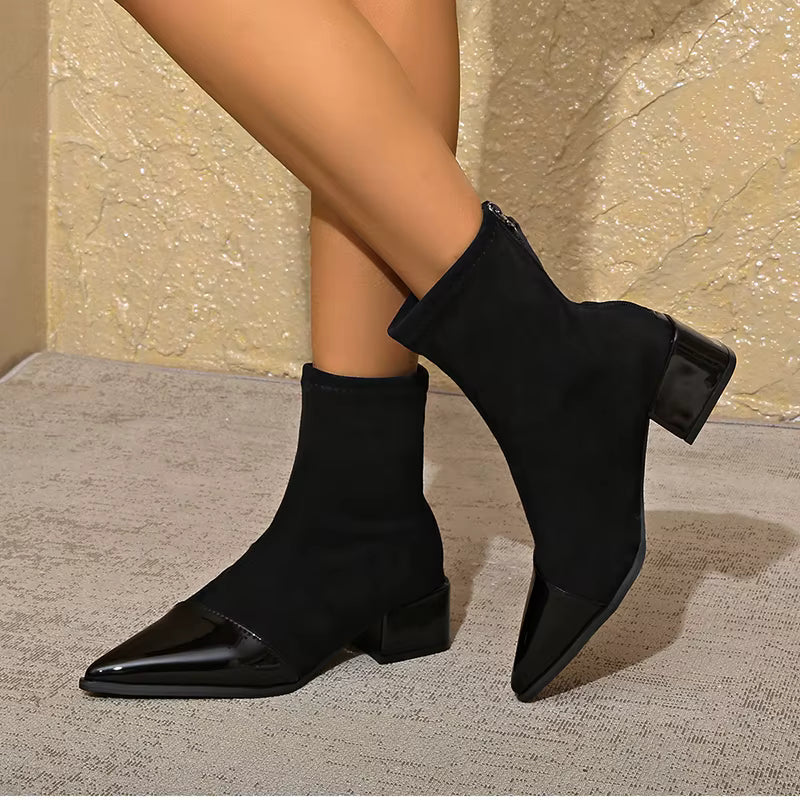 Bottine Pointue à Talon en Daim pour Femme
