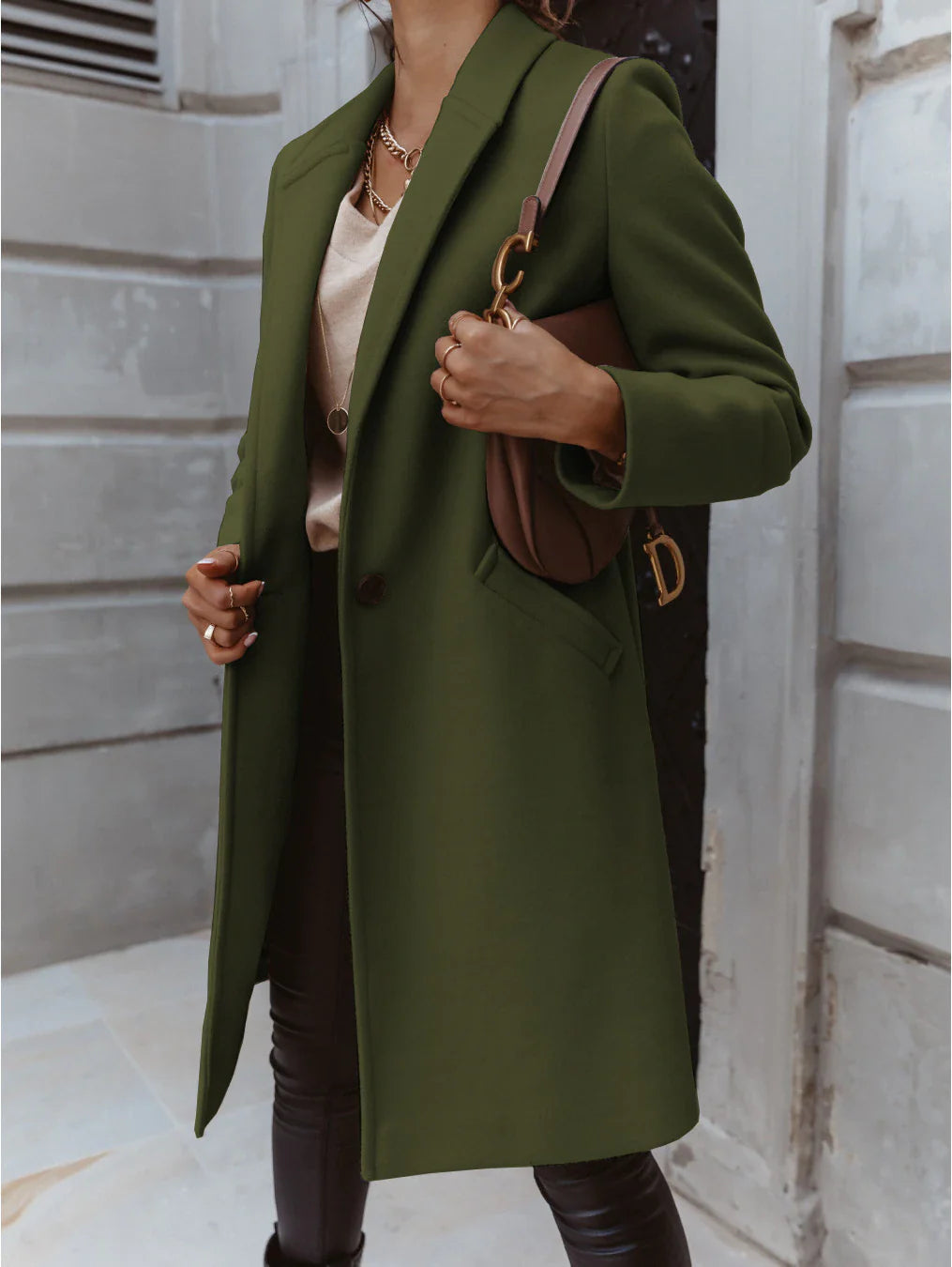Manteau Long Casual avec Col Revers pour Femmes