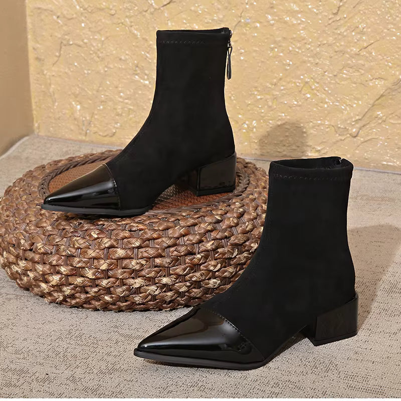 Bottine Pointue à Talon en Daim pour Femme