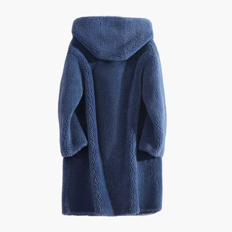 Manteau en laine mi-long à capuche pour femme