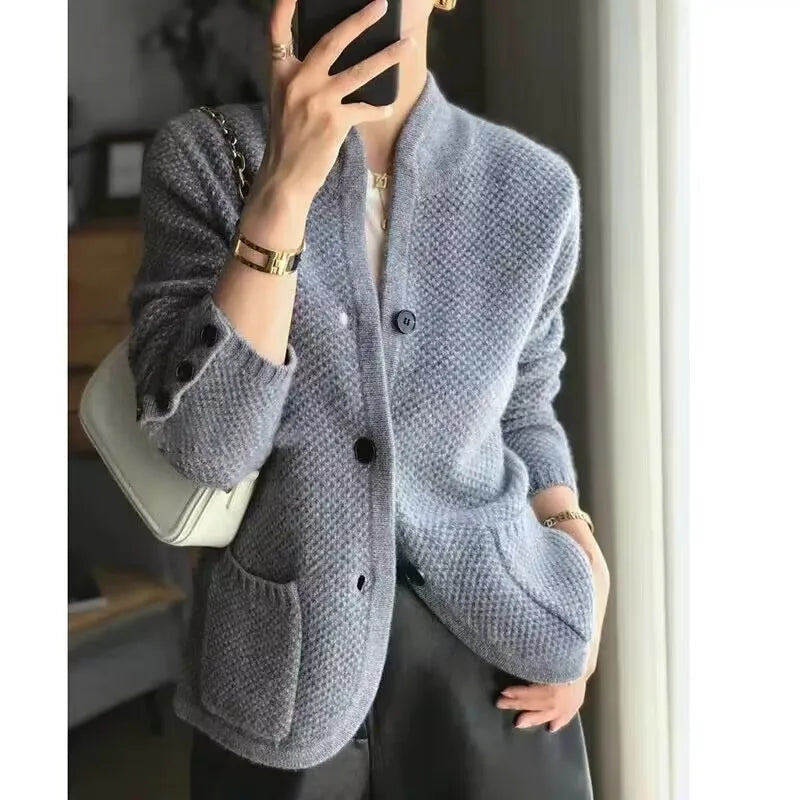 Wool Cardigan with High Collar for Women
